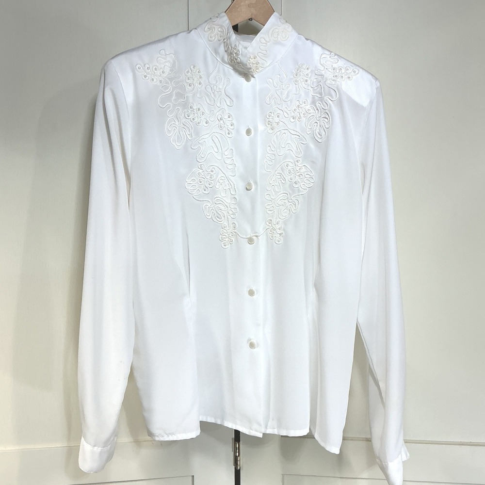 Vintage Christie & Jill White Blouse Size 12 Soutache Pearl Victorian Coquette